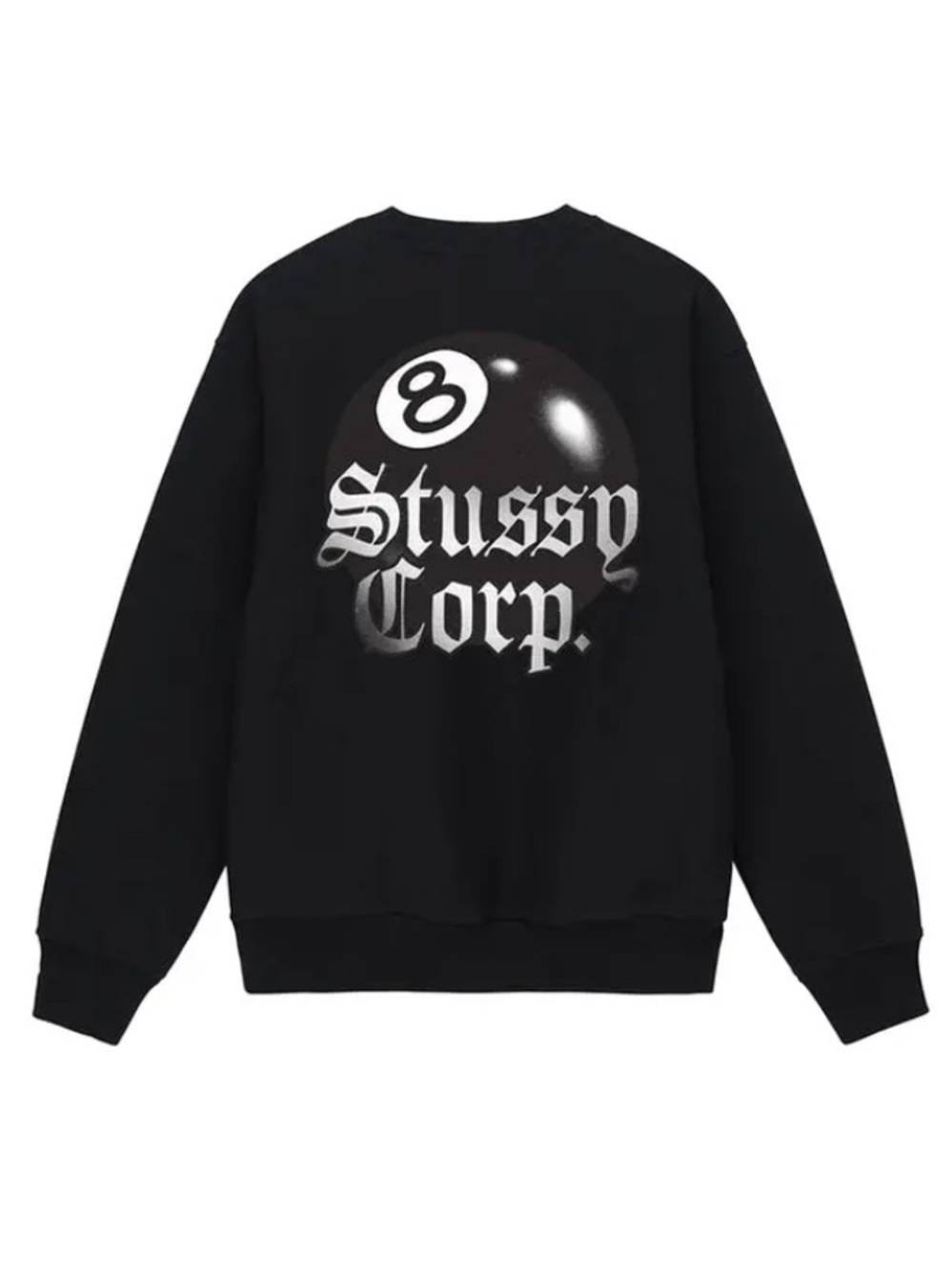 Stussy Black Crewneck with White 8-Ball Graphic